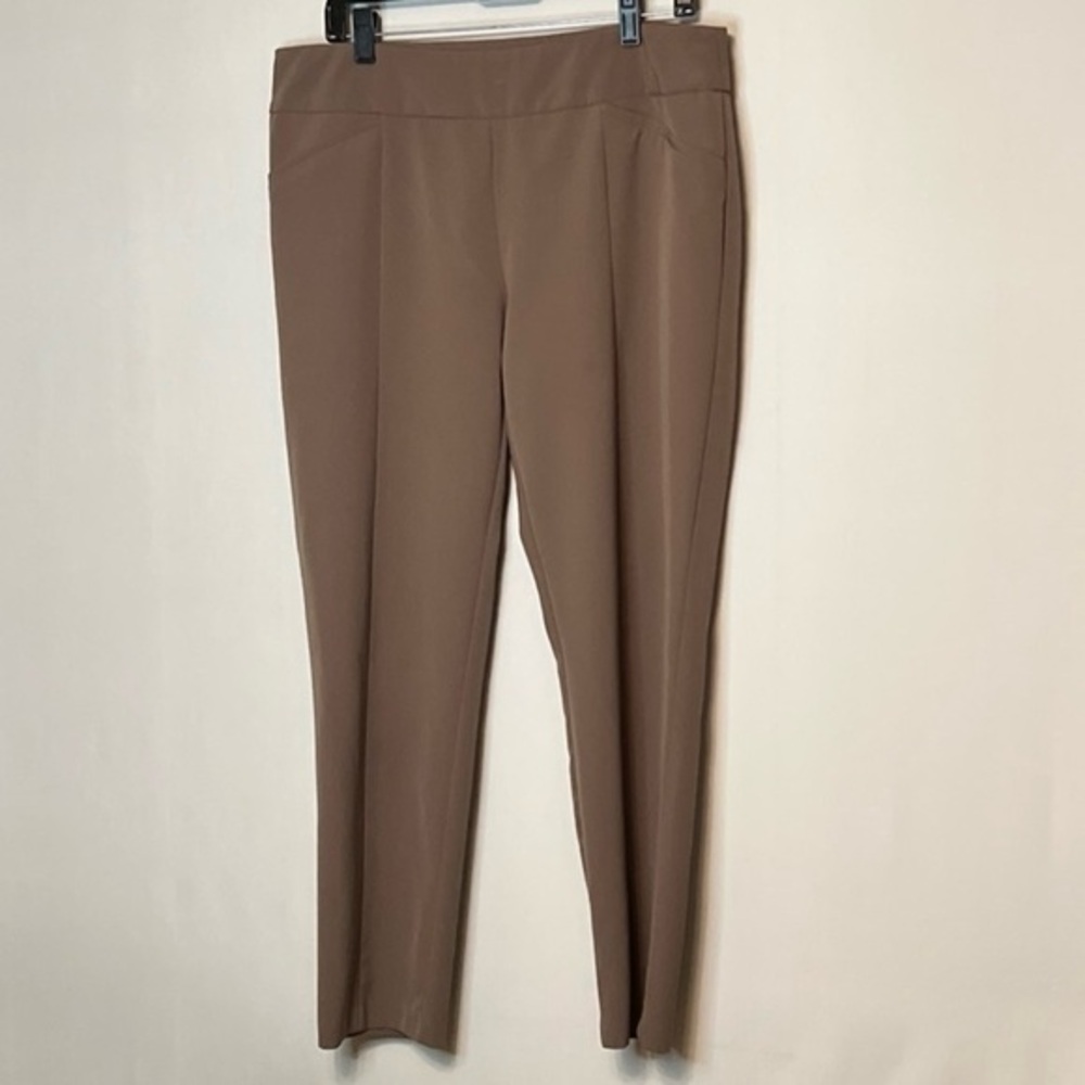 Zac & Rachel Straight High Rise Pants Stretch Women's Size 12 Beige Faux Pockets